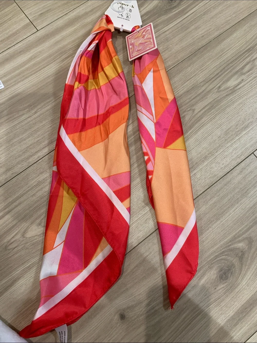 piper.k Geometric Silk Scarf in Pink, Red & Orange